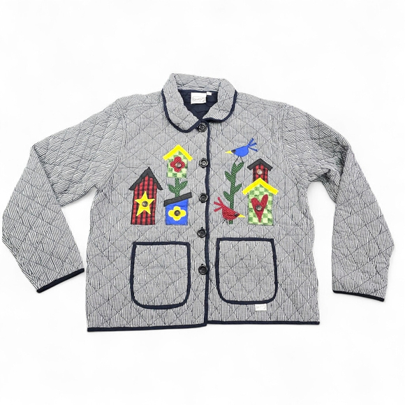 Beverly's Jackets & Blazers - Vintage Folk Art Quilted Jacket Birdhouse Applique Gingham Large